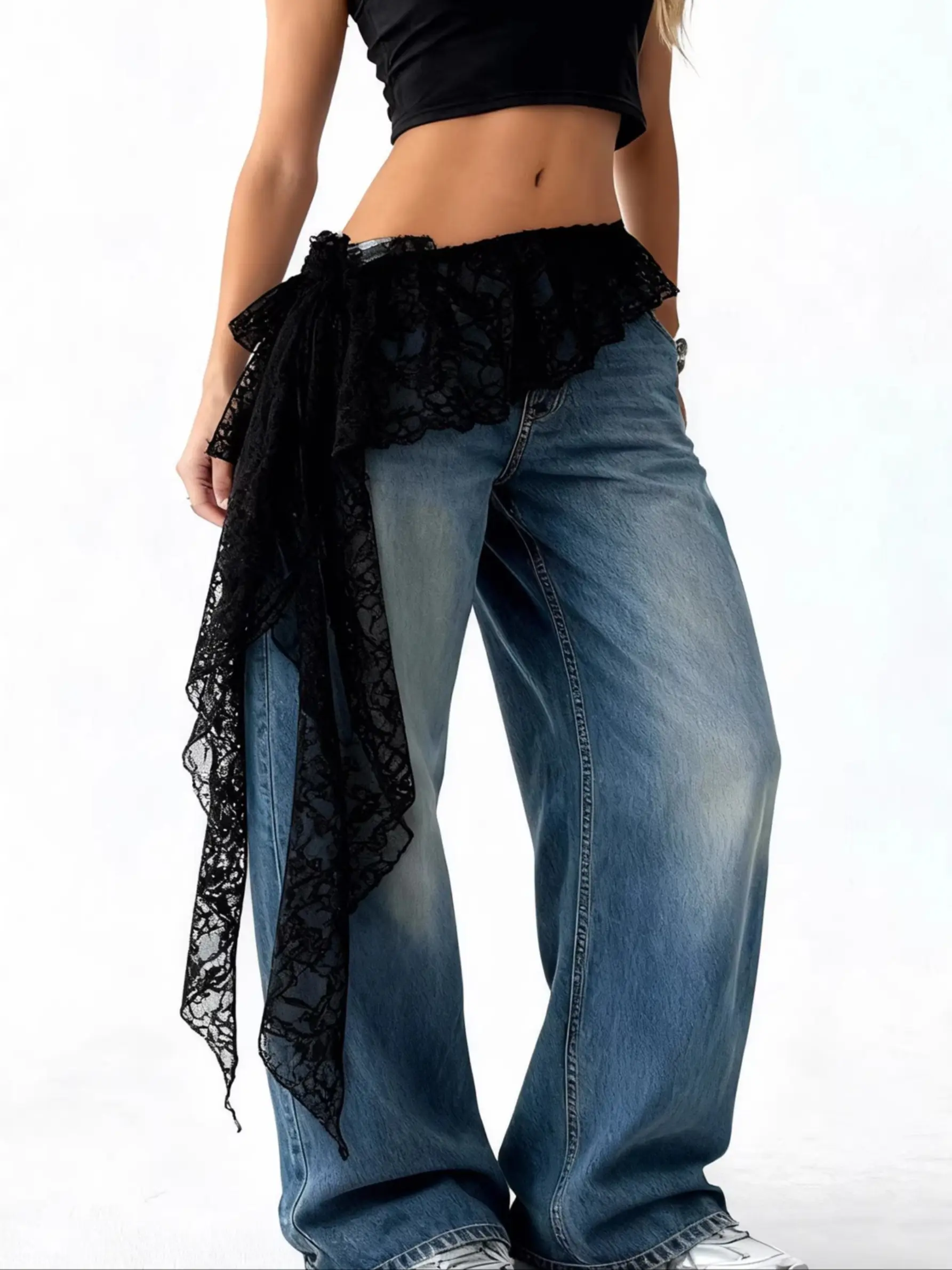 Jazz Dance Skirt, Asymmetrical New Design, Lace Trim, Tie Front, Split Hem, Half Skirt, Unique Style, Perfect for Dancing