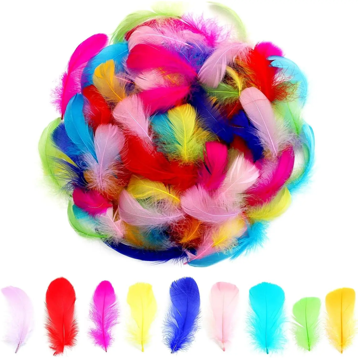 300pcs 2-3 Inches Colorful Bulk Feathers for DIY Crafting, Art Projects, Handi Crafts, Craft Supplies and Party Decoration