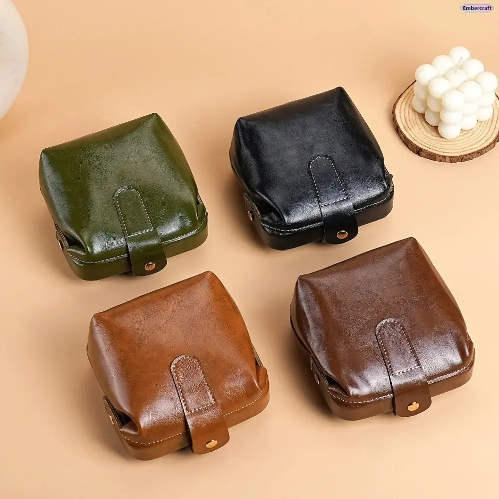 Women's Vintage Oil Wax Premium Leather Clutch Bag - Compact Structured Waterproof Travel Makeup Organizer Pouch