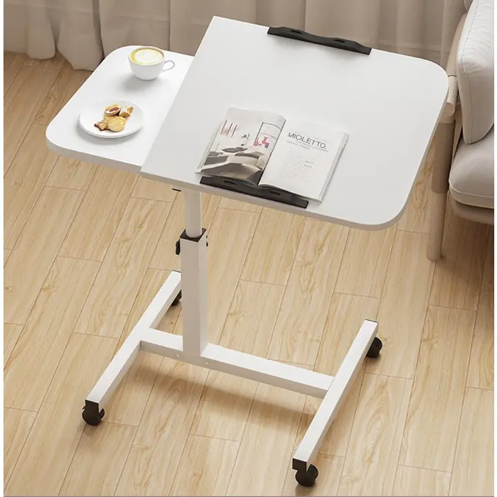 Adjustable Overbed Table for Bedside and Office - Mobile Laptop Desk with 23.6-37.4in Height Range - Swivel Wheels for Easy Movement - Multipurpose Hospital, Home, or Couch Workspace - White or Black