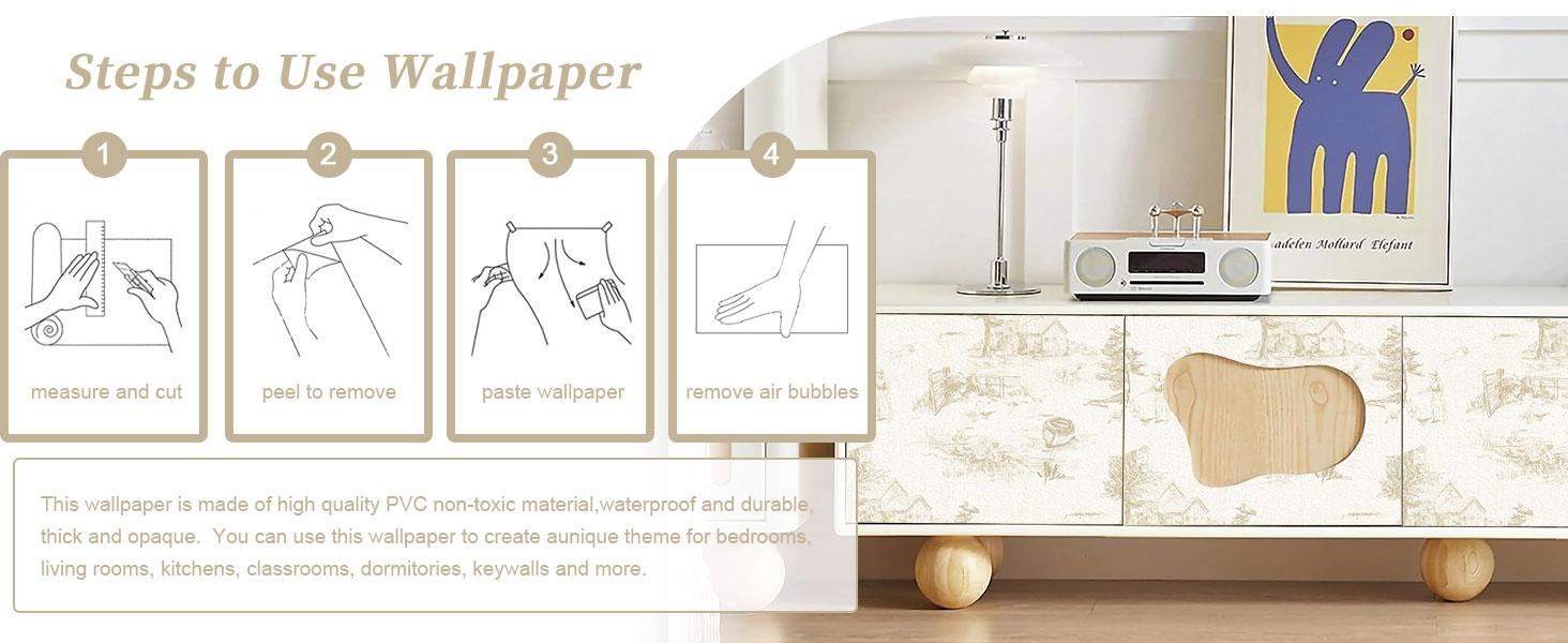 Monochrome Wallpaper Chinoiserie Style Wall Toile de Jouy Landscape Dresser Decal Self Removabal Sticker Peel and Stick Furniture Stickers Vintage Bedroom Livingroom Decoration