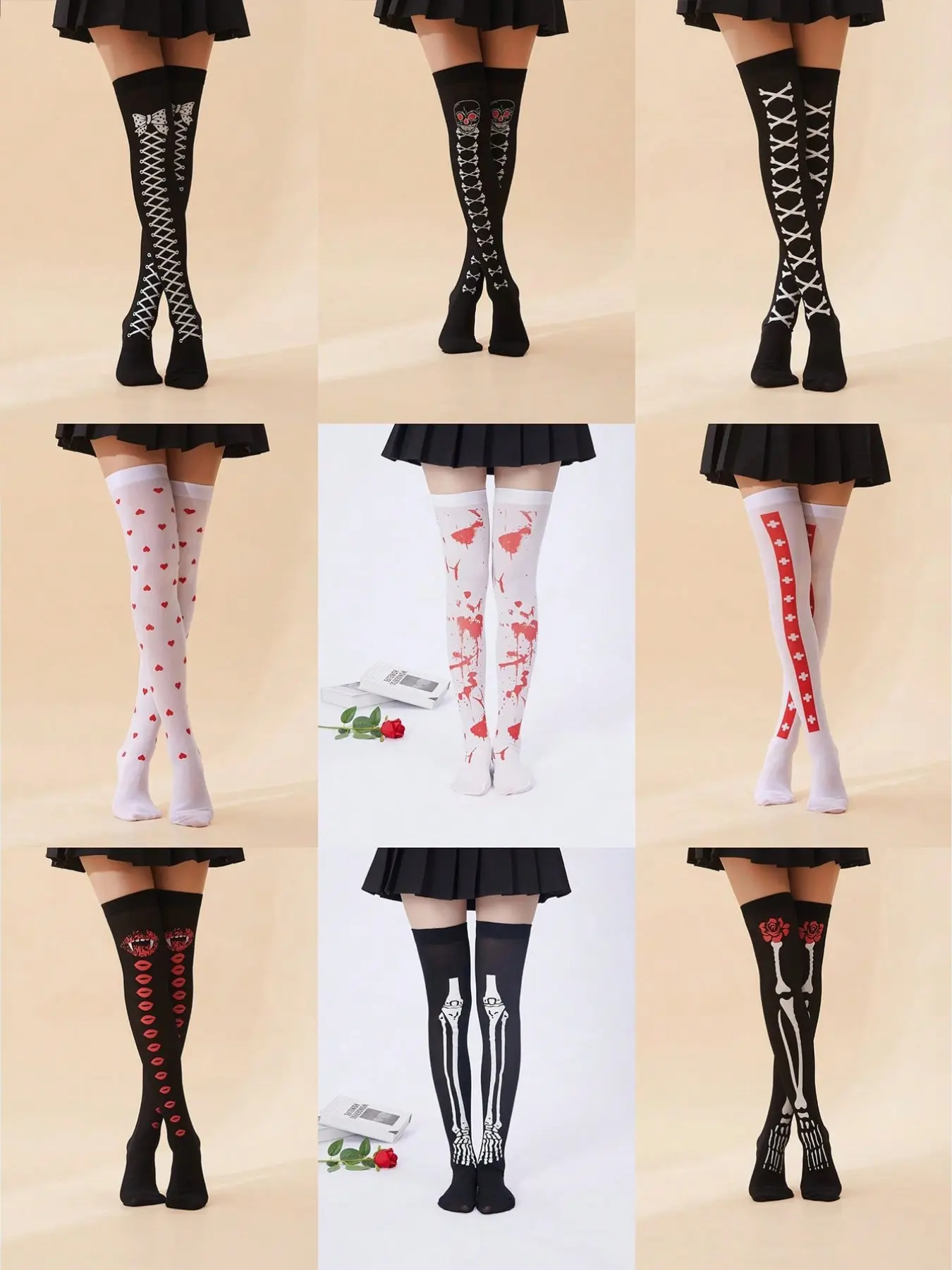 Halloween Skull Party Socks, Cos Ghost Bat Long Socks, Blood Spider Web Over-The-Knee Socks, Random Pair, European and American Style