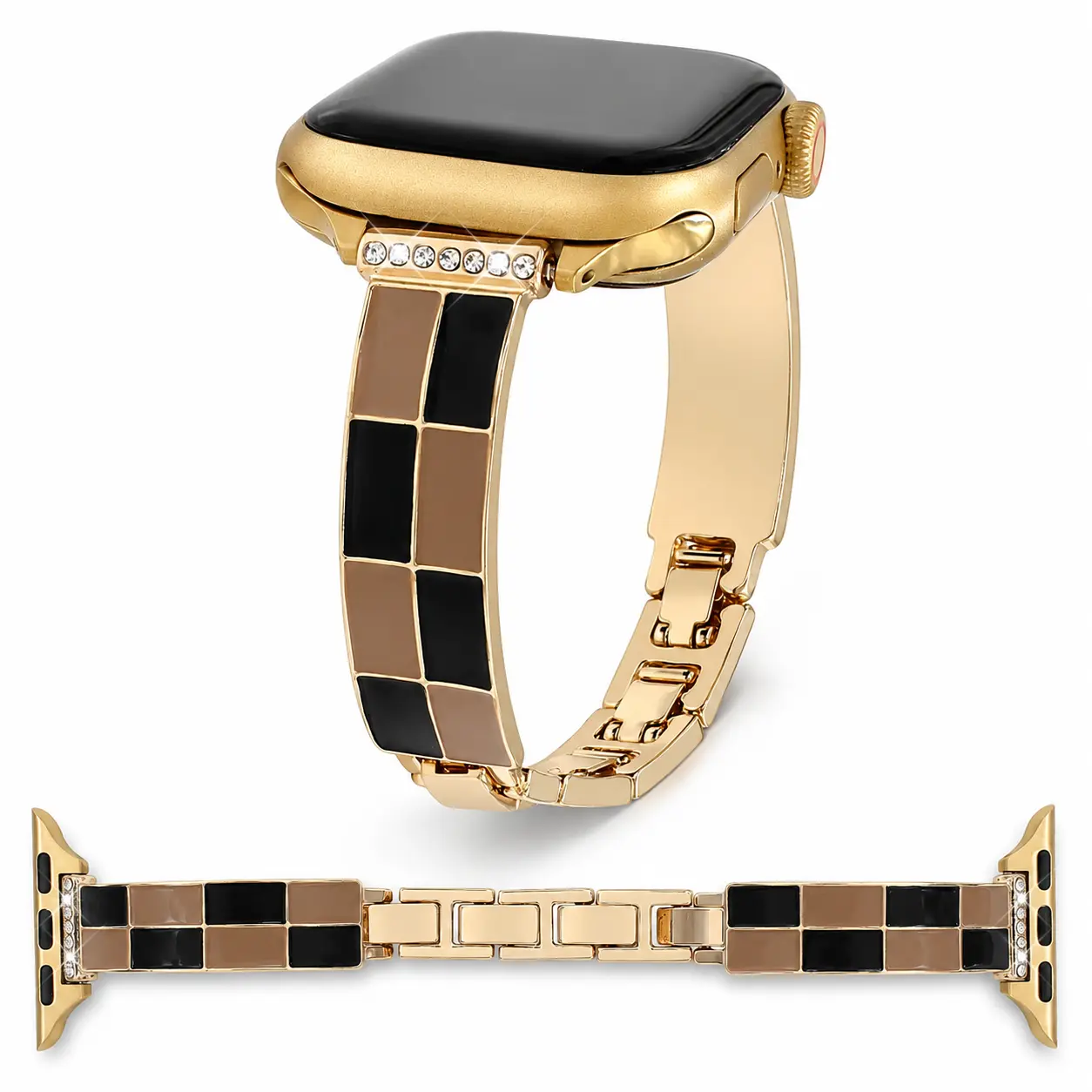 Checkerboard Chain Watch Band - Zinc Alloy Metal Bracelet Strap for 38-49mm Smartwatches, Formal Outfits and Daily Style