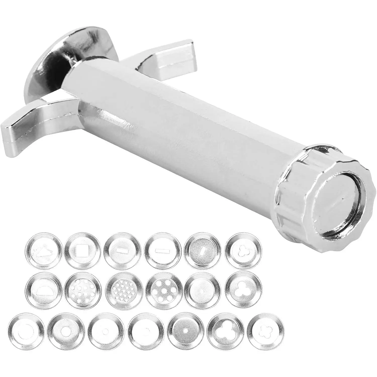 1 Set Multifunction Silver Clay Extruder Sculpture Modeling Tool with 19Pcs Tip Molds for Clay Craft Mixing Pressing