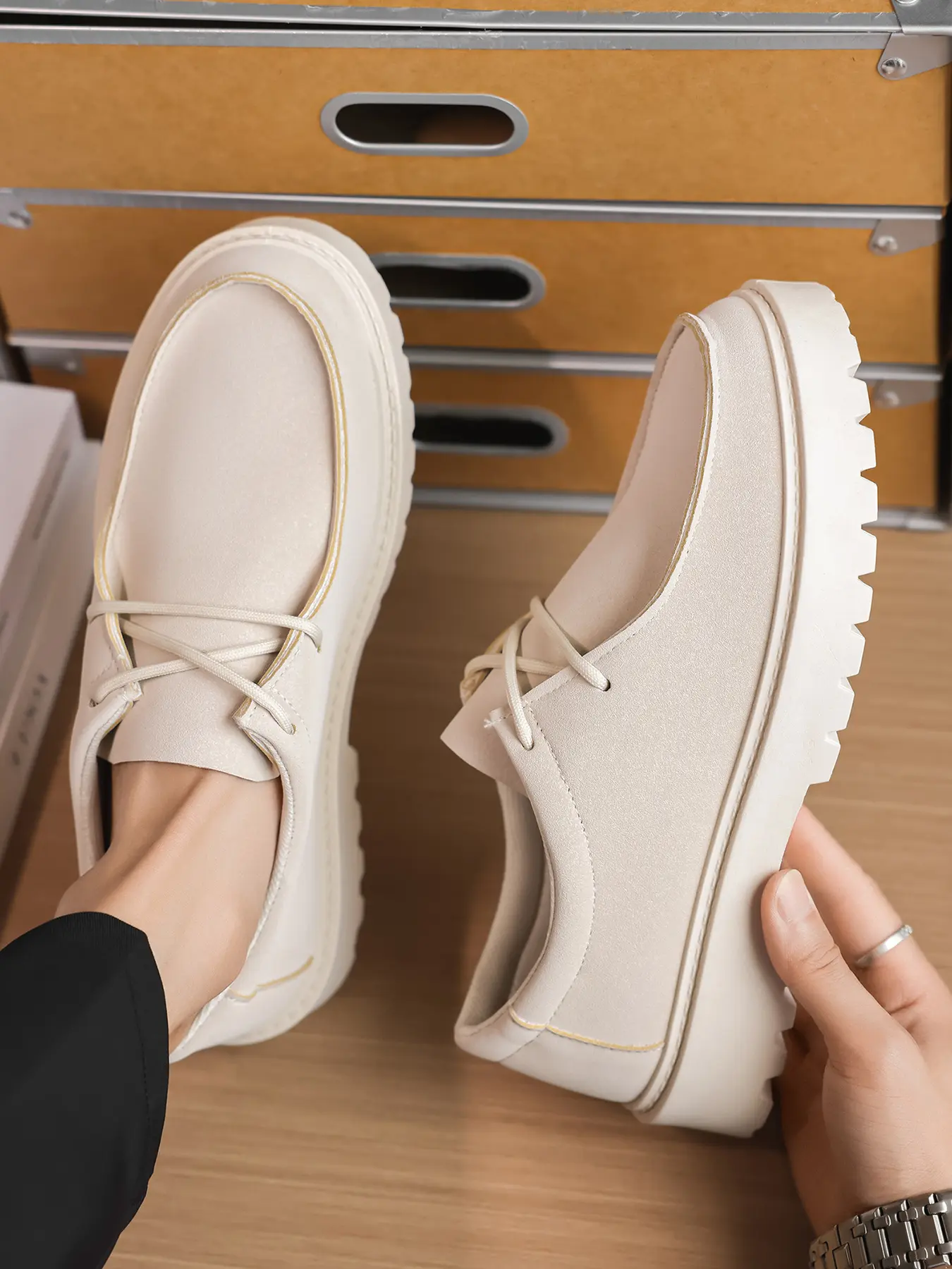 Men Vintage Lace-Up Casual Oxford Shoes, Height Increasing Chunky Lug Sole Shoes, Non Slip Fashion Daily Commute Footwear