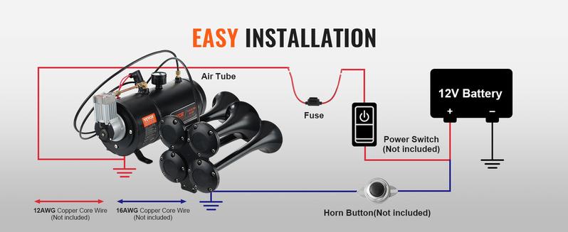 VEVOR Train Horns Kit, 4 Trumpet Air Horn Kit, 150dB Train Horns for Pickup Trucks, 12V 120 psi Air Compressor 0.8 Gal/3 L Tank with Gauge for Any 12V Vehicle Car Truck Train Van Boat Power Sound Accessory VEVOR Super Brand Day VEVOR Train Horns Kit, 4 Trumpet Air Horn Kit, 150dB Train Horns for Pickup Trucks, 12V 120 psi Air Compressor 0.8 Gal/3 L Tank with Gauge for Any 12V Vehicle Car Truck Train Van Boat Power Sound Accessory VEVOR Super Brand Day