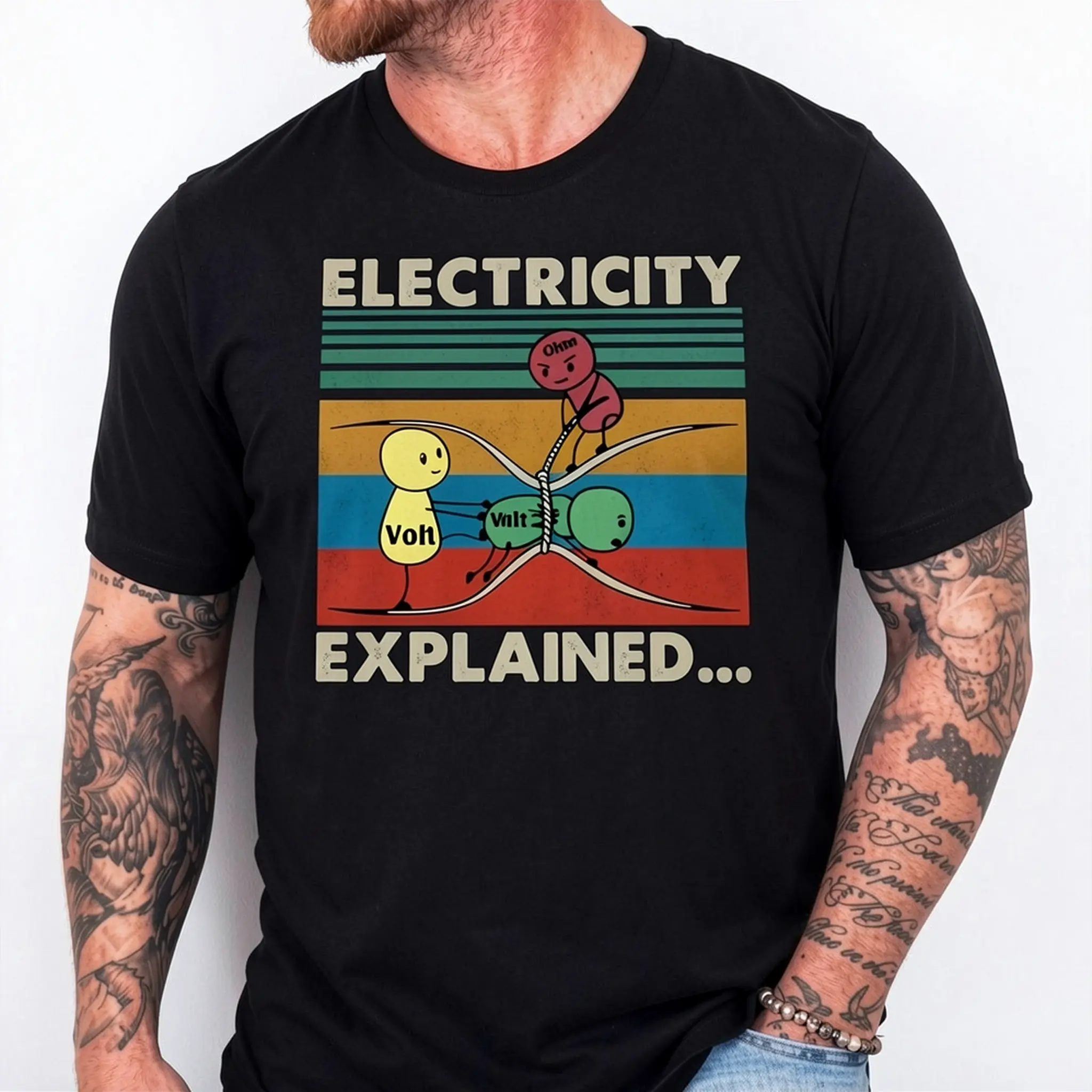 Electricity Explained...Electric Funny Ohm Volt Amp Electrical Retro Vintage T-Shirt