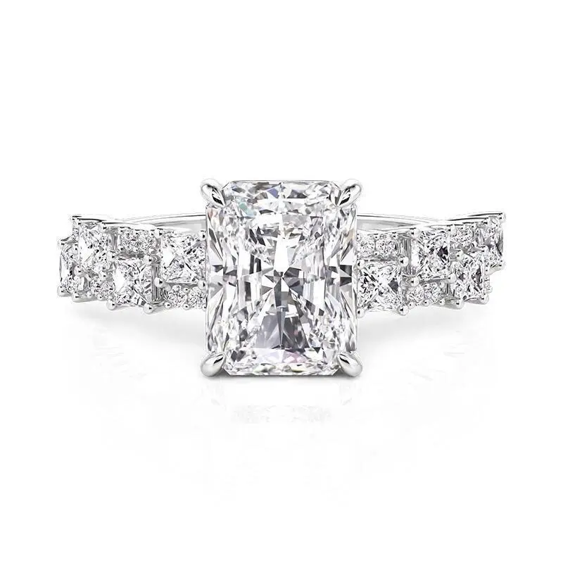 S925 Sterling Moissanite Ring for Women, Elegant Bridal Jewelry with Tapered Accents, Brilliant Sparkle Synthetic Diamond,womens gifts,promise rings, Adults, Female, Modern, Metal, Engagement Ring, Wedding