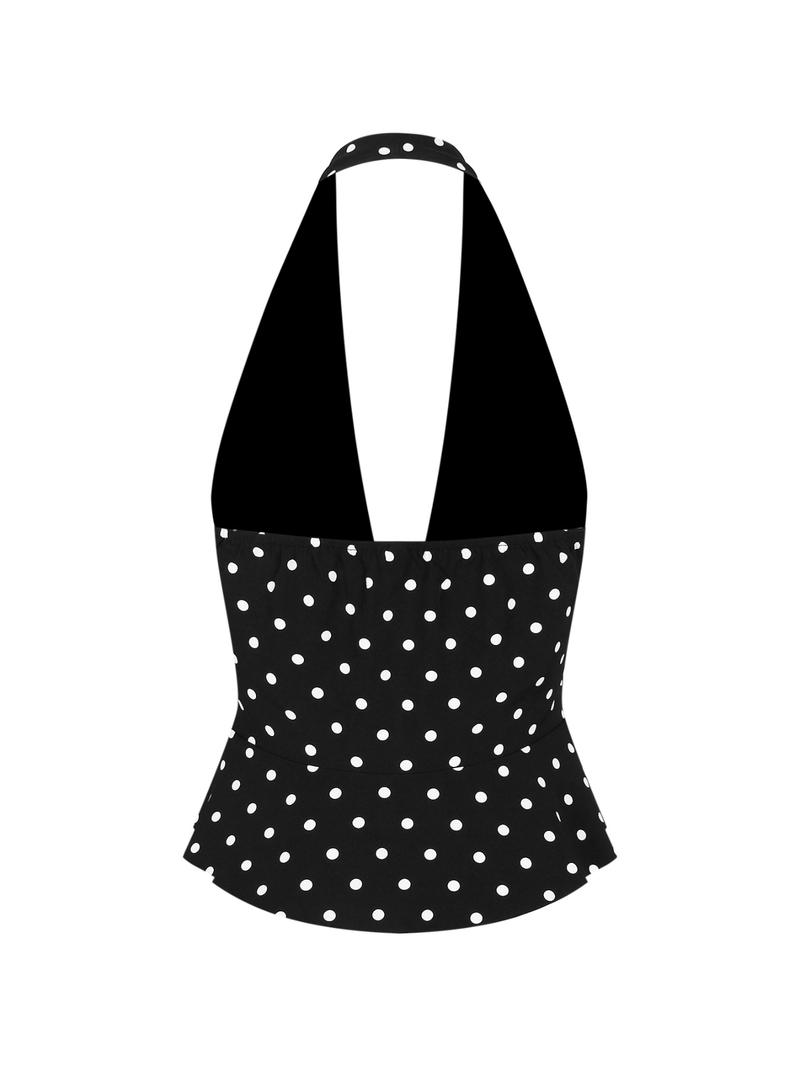 Women's Polka Dot Print Open Front Crop Tank Top, Casual Fitted Sleeveless Cropped Top for Summer, Women's Clothing for Daily Wear