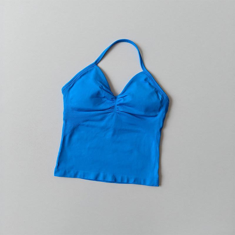 Longline Strappy Seamless Yoga Tank Top Ruched Backless Gym Workout Sleeveless Shirts with Built-In Bra Vest for Women