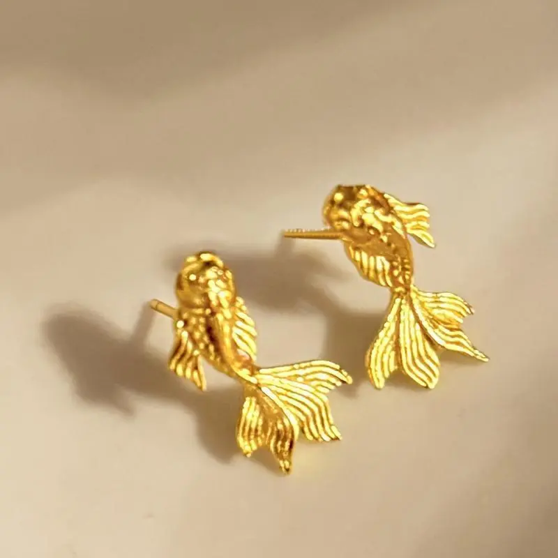 Metal Lucky Koi Fish Earrings - A Pair of Stylish, Minimalist Fish Theme Costume Jewelry Earrings, Fish Theme Earrings