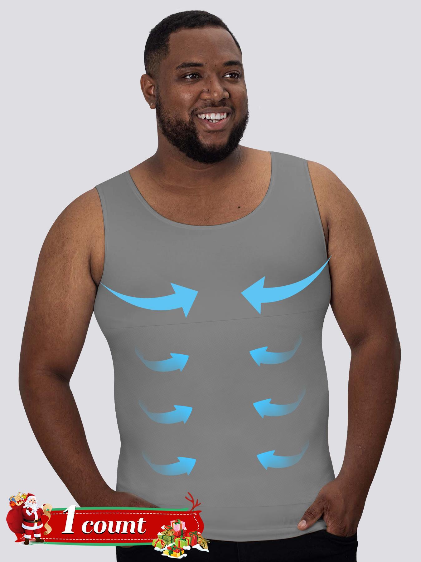 Men's Solid Color Compression Shapewear Tank Top, High Stretch Tummy Control Shaper, Compression Waist Trainer, Tummy Tuck Shapewear for Men