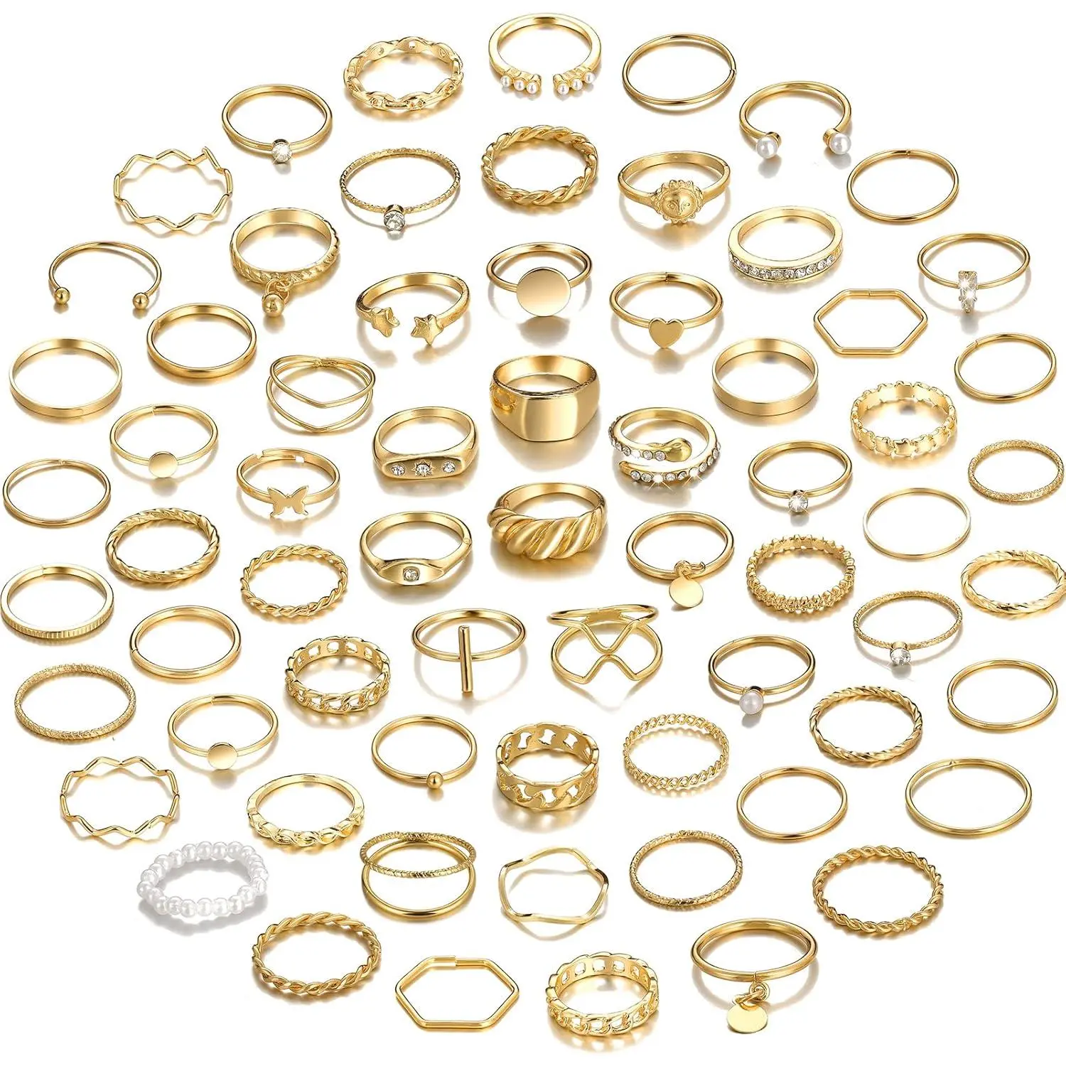 68 Pcs Gold Knuckle Rings Set for Women, Stackable Boho Joint Finger Midi Rings Silver Hollow Carved Crystal Stacking Ring Pack for Gift