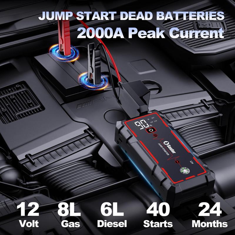 Soulor CY20 Plus-20000mAh Jump Starter & Power Bank 12V Booster with LED Flashlight EVA Bag for Cars SUVs Motorcycles Trucks Boats