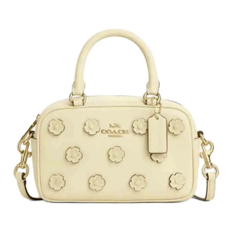 Coach Satchel 18 Handbag for Women – Floral Embossed Leather Crossbody and Shoulder Bag in Moonlight Color