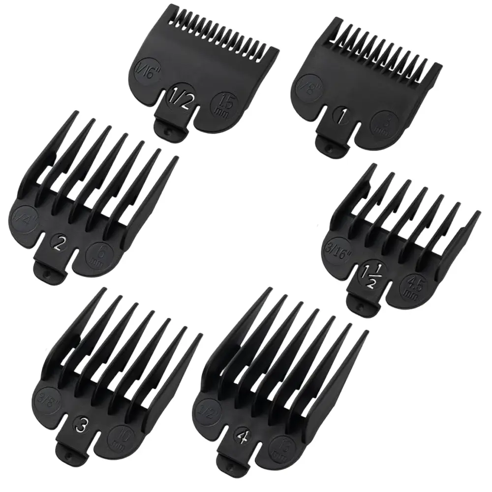 6 Pcs Black Universal Clipper Guards Set, 1/16'' to 1/2'' Hair Clipper Guide Combs, Durable Nylon Replacement Trimmer Guards for Standard Size Hair Clippers