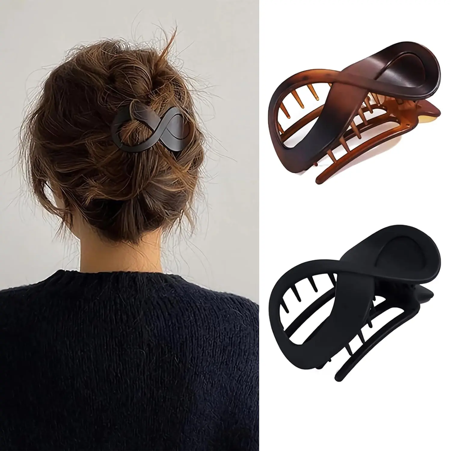 2 count Flat Hair Clips for Women  Concord Claw Clips for Thick Hair  Hold No Slip Grip Hair Claw Clip Matte Hair Clips for Thin Hair, Black &