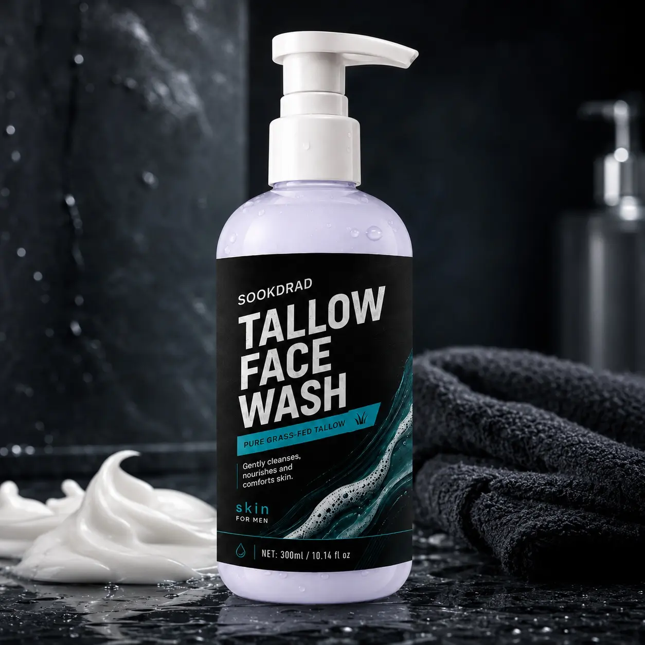 Tallow Face Wash, Pure Grass-Fed Tallow, gently cleanses, nourishes, comforts skin, for men, face, 300ml/10.14 fl oz