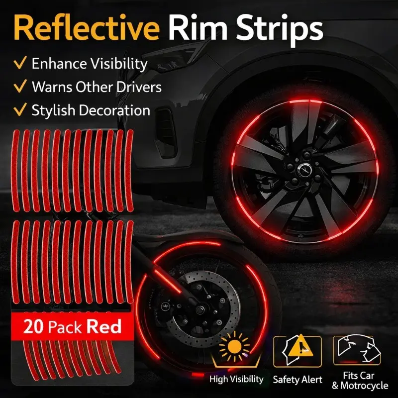 20pcs Car Wheel Reflective Stickers Safety Visibility Tire Warning Decoration Strip, Creative Car Decals for Cars Motorcycles Electric Vehicles