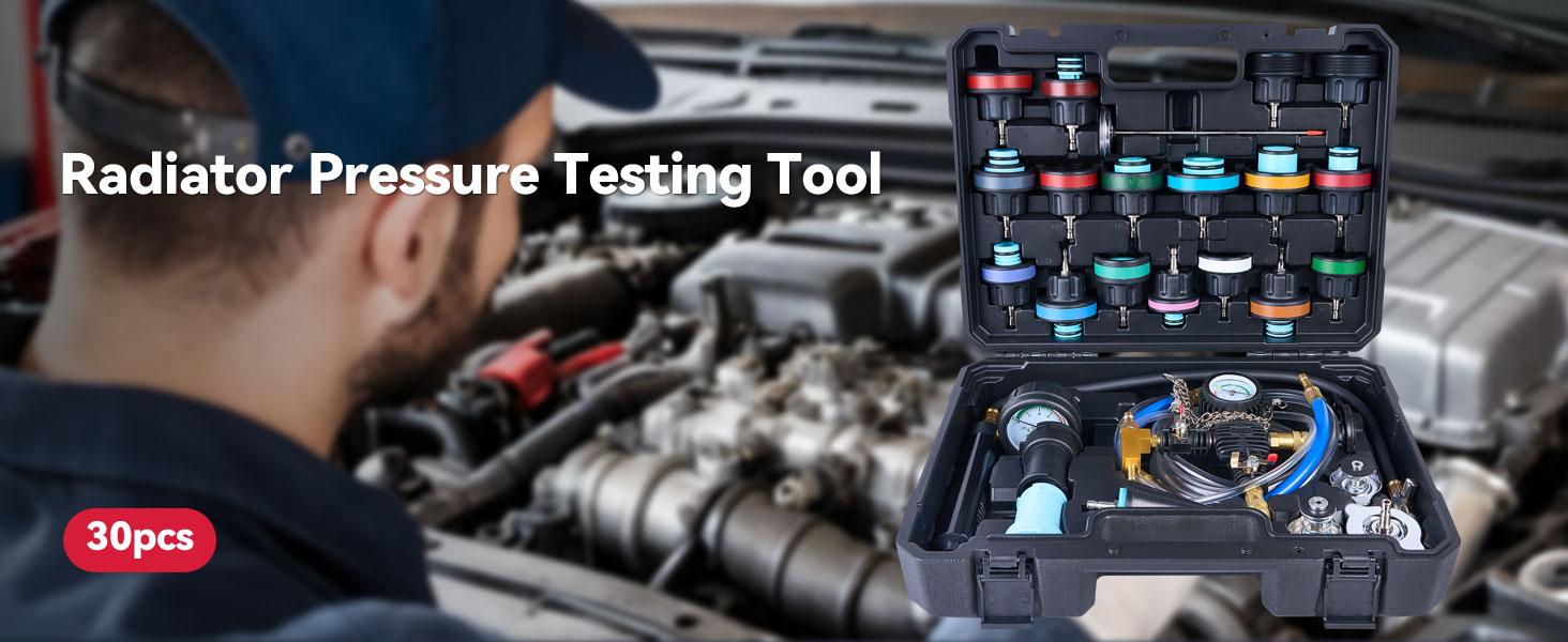 30PCS Radiator Pressure Tester Kit, Coolant Pressure Tester and Vacuum Refill Kit for Automotive Cooling System Tank Leakage Detection