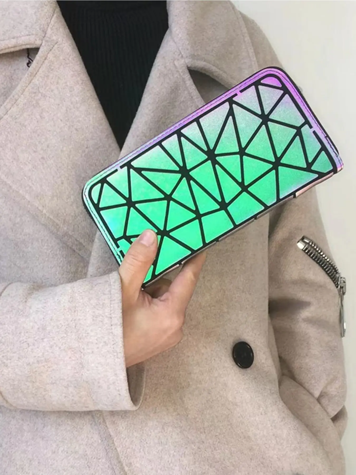 Fashion Long Zipper Wallet, Holographic Laser Luminous Pattern clutch, Multi-Card Holder, Casual PU Leather, Women's Accessory