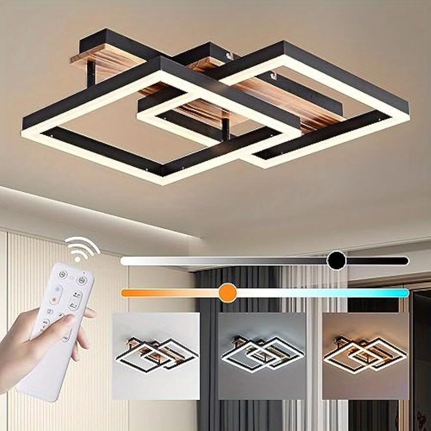 New Modern Led Ceiling Light Solid Wood Dimmable Rectangle Indoor lighting