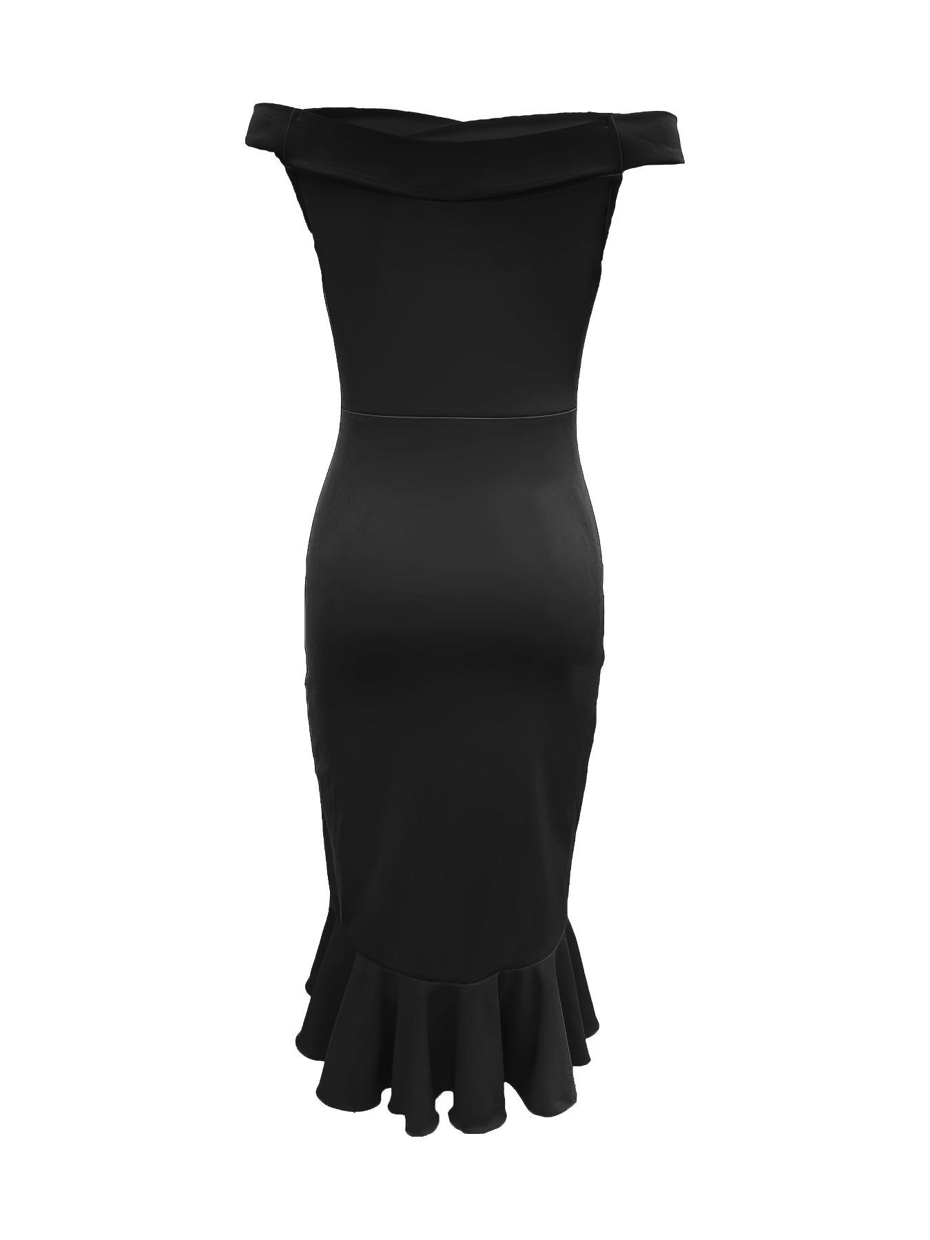 Women's Plain Ruffle Trim Split Thigh Wrap Bodycon Dress, Elegant Chic Comfort Off Shoulder Midi Dress for Party Dating Formal Wear, Back To School Dresses for Women, Birthday Dresses, Summer Outfits, Lady Clothes, Womenswear for Christmas