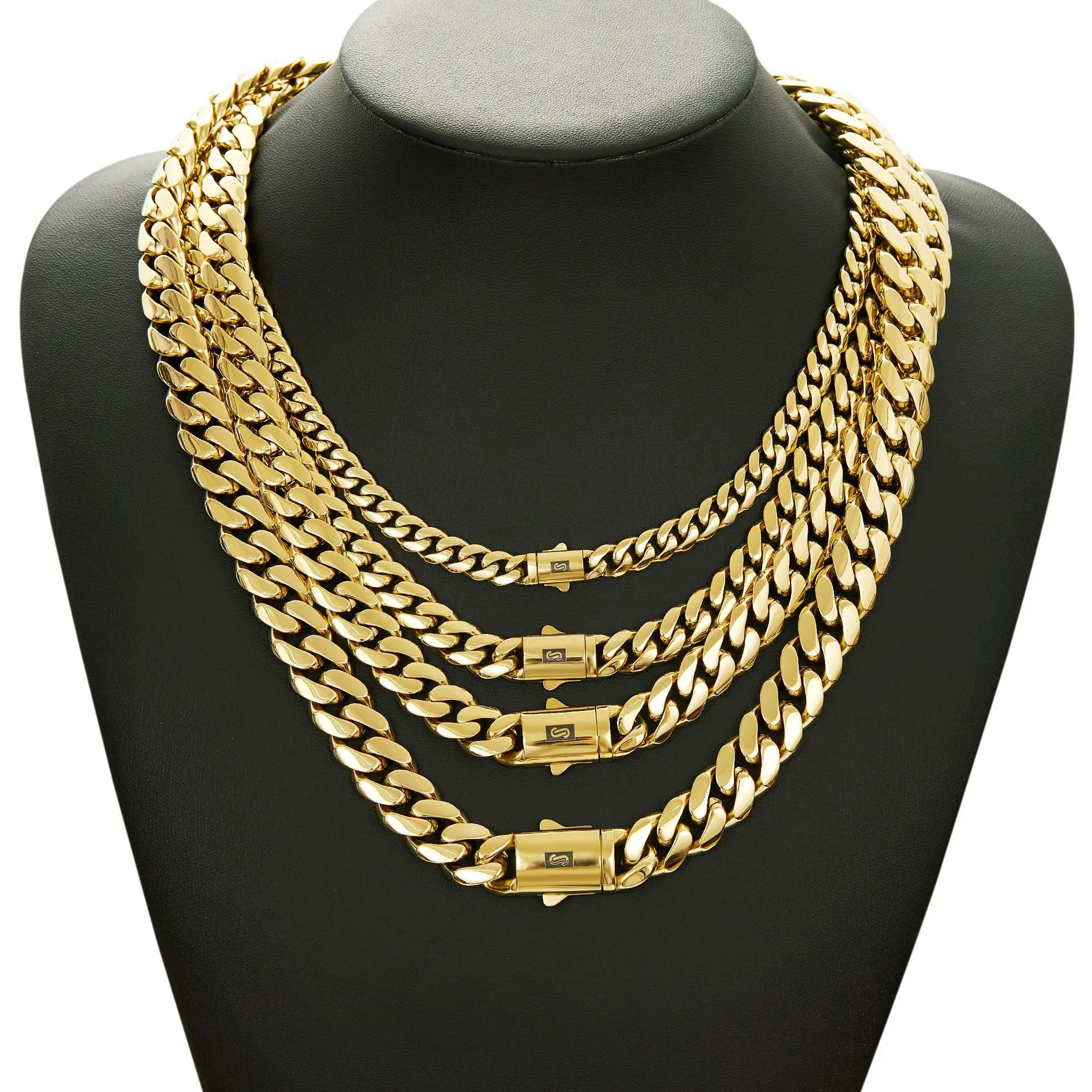 Male Adults' 8mm Curb Chain Cuban Necklace - 14K Gold-Plated Brass Stainless Steel, Miami Style, Multi-Size JMSB-TB-8mm*20inch Hip Hop Jewelry Gift