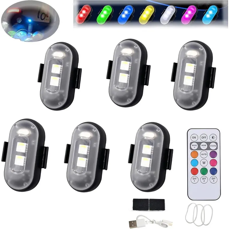 [2026] Summer 6pcs Wireless Auto Decorative LED Light Set - Car Accessories Lamp, Remote Control Strobe, Auto Light Up, Anti-Collision, for Car, Bike, Night Driving, Drone Use