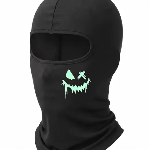 3pcs/2pcs/1pc Night Light Smiling Face Printing Ski Mask Balaclava, Comfortable Face Mask for Men Women, Ideal for Outdoor Activities, Windproof Balaclava, Motorcycle Mask, Balaclava Headwear, Face Cover Balaclava