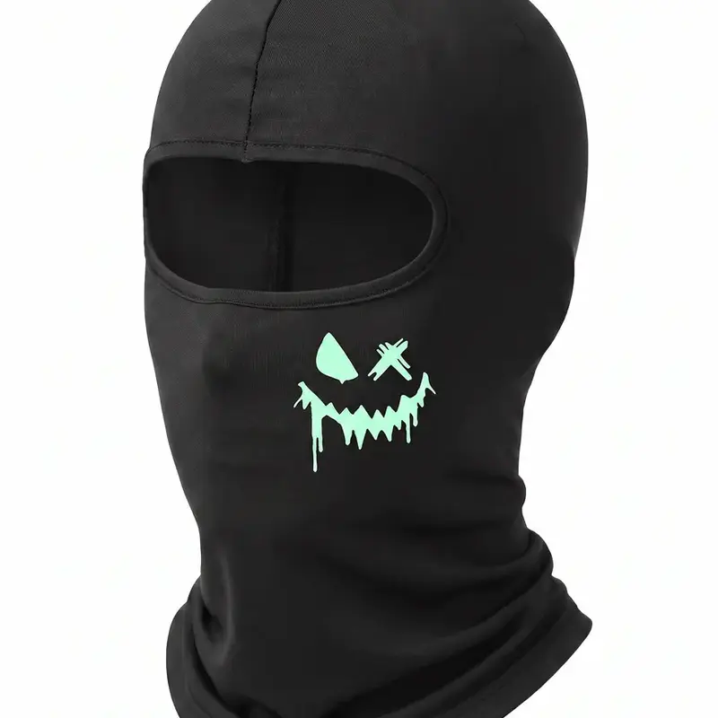 3pcs/2pcs/1pc Night Light Smiling Face Printing Ski Mask Balaclava, Comfortable Face Mask for Men Women, Ideal for Outdoor Activities, Windproof Balaclava, Motorcycle Mask, Balaclava Headwear, Face Cover Balaclava
