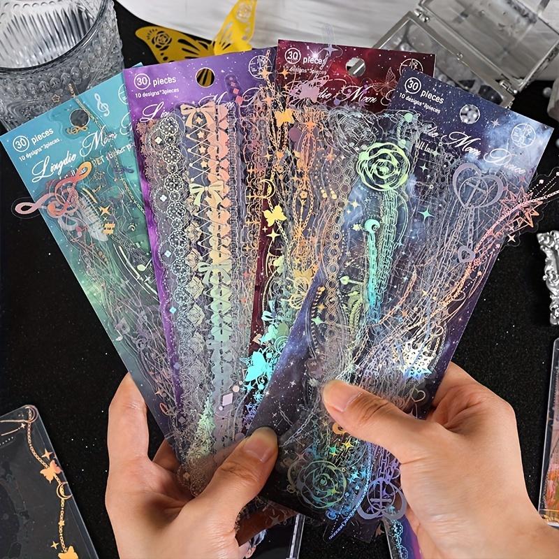 30 Sheets/pack Random Color Laser Sticker, Creative Waterproof Pet Sticker Material, Decorative Stickers for Diy Diary Scrapbook Album Decoration