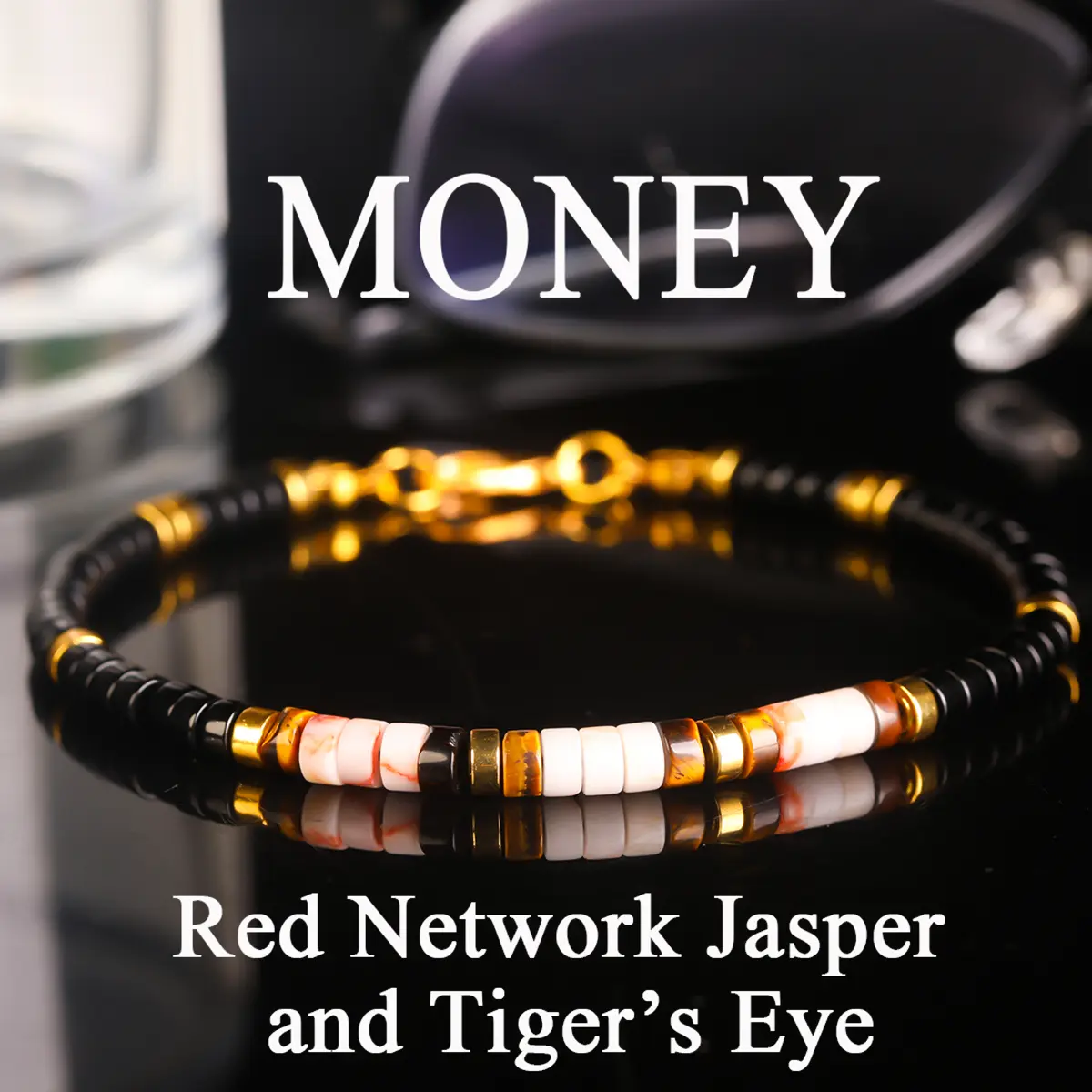 GADASLUY Handmade Red Network Jasper & Tiger Eye Beaded Bracelet, Natural Stone Money Theme Jewelry for Wealth Attraction, Daily Wear Gift, Money Bracelet, Handmade Look, Unisex, Bangle, No Warning Applicable