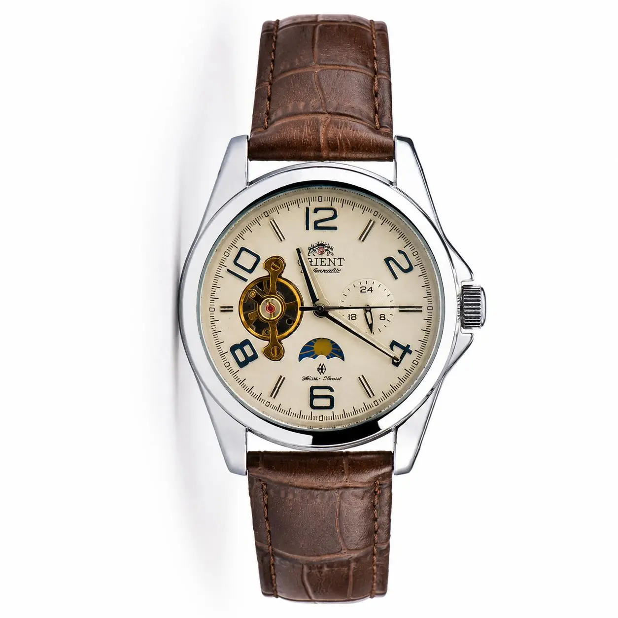 Men's Luxury Minimalist Round Face Automatic Wind Full Steel Mechanical Watch, Sapphire Crystal, Arabic Numeral Markers, Suitable for Business/Workout