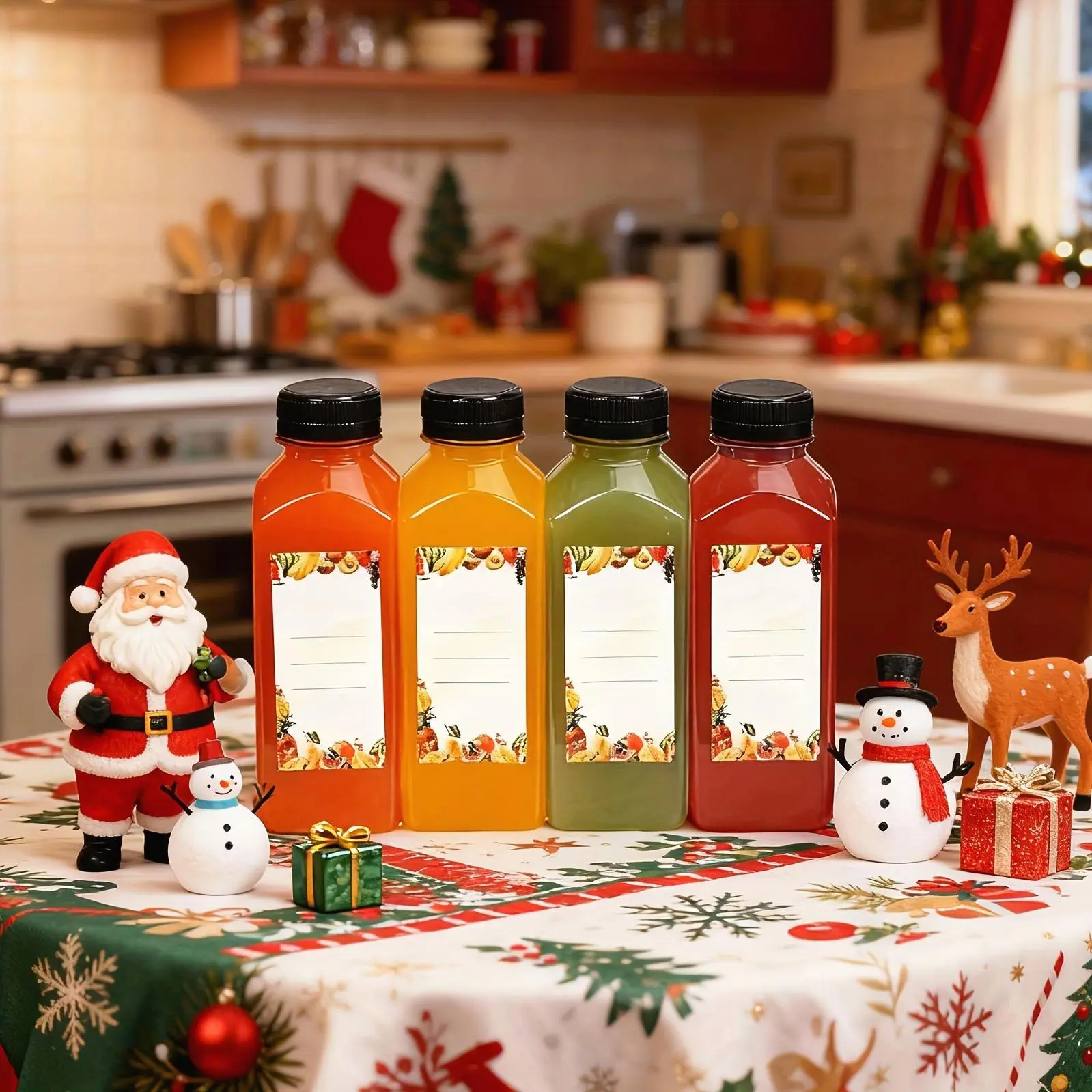 TOMNK 55pcs 12oz Bulk Reusable Bottles with Caps, Plastics Juice Containers, with Labels, Funnel And Brush, Clear Juicing Bottles for Juicing, Smoothies, Milkshakes And Iced Coffee, Good Sealin. Funnel & Brush (Color Random). Organiser Tin