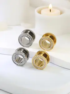 Stainless Steel Gauges Tunnels for Ear Screw Fit Back Ear Gauges Tunnels Plug Earrings Expander Stretcher Piercing Jewelry for Women Men Silver Gold 1 Pairs