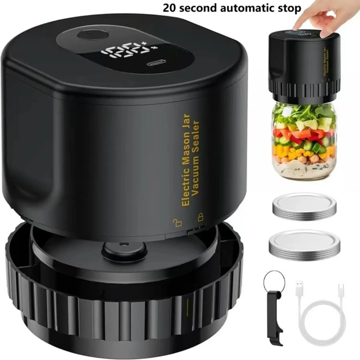 Electric Vacuum Sealer for Mason Jar - Vacuum Sealing Machine Kit for Wide Mouth & Regular Mouth Canning Jars, Vacuum Sealer Food Saver Storage, Black