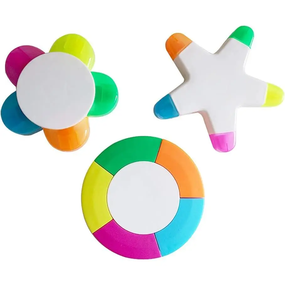 3 Pack Fluorescent Highlighter Pens Petals,  Flower & Round Shape Watercolor Pens for Office,  & Creative Art Supplies