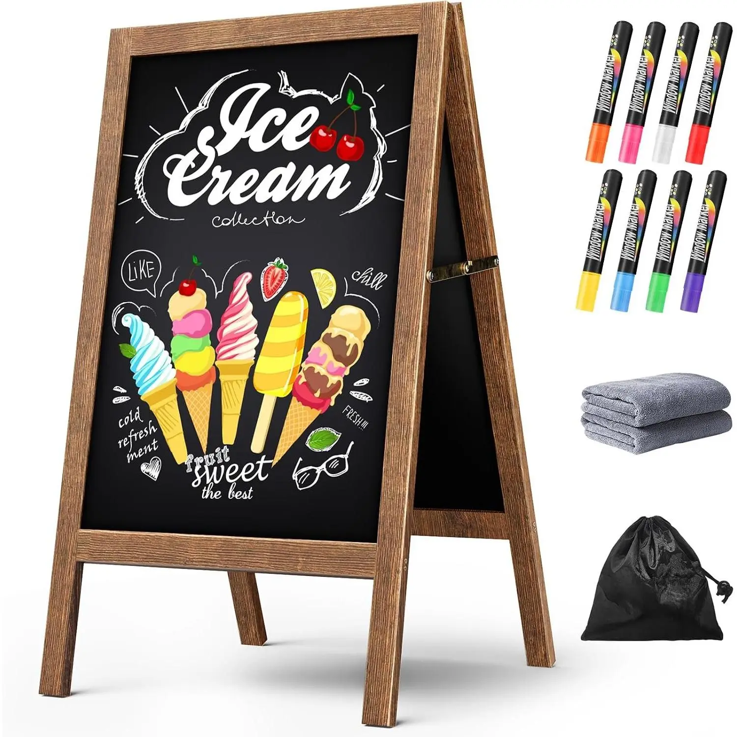 A Frame Chalkboard Sign, 40"x20", Brown | Sidewalk Chalk Board Wooden Standing ChalkBoards Set with Marker Double-Sided  Blackboard for Cafés Weddings Party