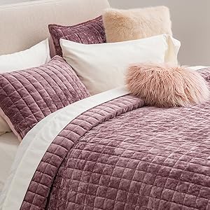 Luxury Velvet Set Full Queen Size, Lightweight Velvet Comforter Set, Oversized Bedspread Coverlet Quilted Bedding Set, with 2 Matching Pillow Shams, for All Season, Dusty Mauve Pink