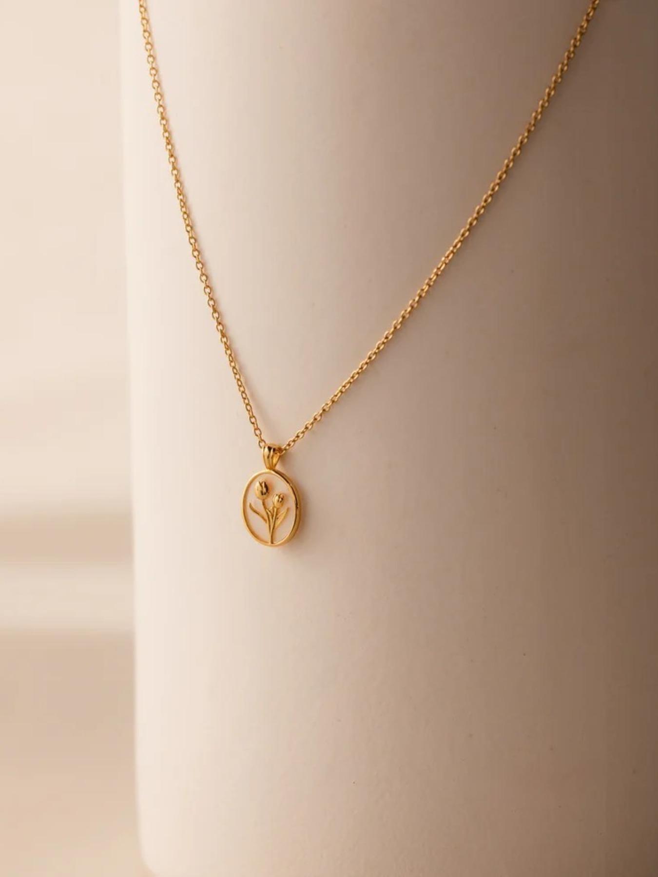 Elegant Tulip Pendant Necklace, Vintage Floral Design, Adjustable Clavicle Chain, Sweet Cute Jewelry Gift for Women, Exquisite Chain Jewelry