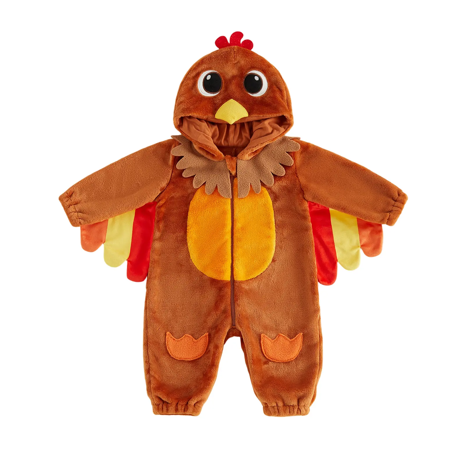 Toddler Baby Little Boy Girl Thanksgiving Romper Zip Front Hooded Long Sleeve Turkey Costume Fall Winter3M-3T