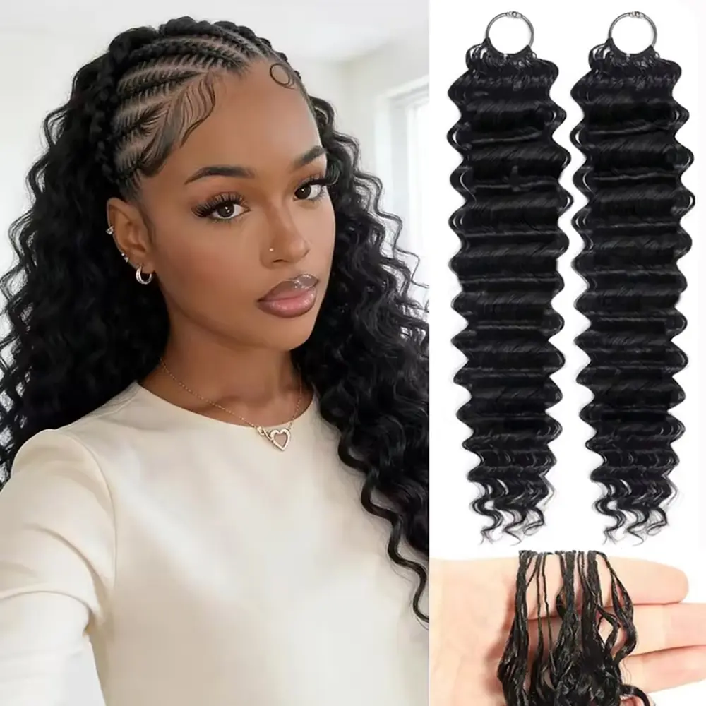 Human Hair Deep Wave Crochet Hair for Black Women 50g Pre Separated 35 Strands Deep Wave Feather Crochet Human Hair Extensions Invisible Miracle Knots Crochet Hair Human Hair Crochet Bundles Natural Black backtoschool