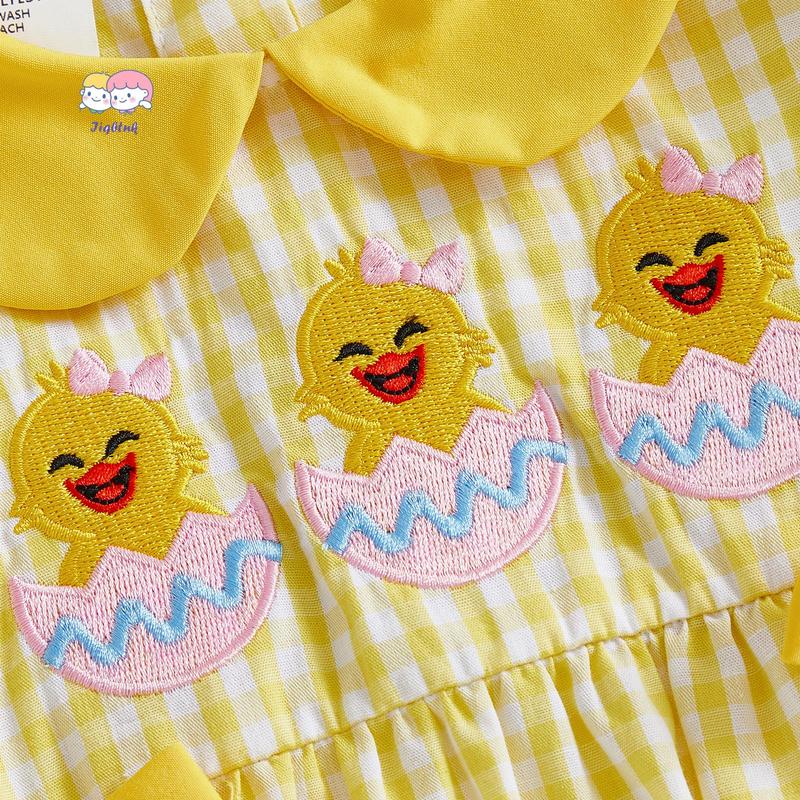 Baby Girl Easter Outfits Short Sleeve Chick Embroidery Romper with Headband Set Newborn Clothes Baby Girl Easter Outfits Short Sleeve Chick Embroidery Romper with Headband Set Newborn Clothes