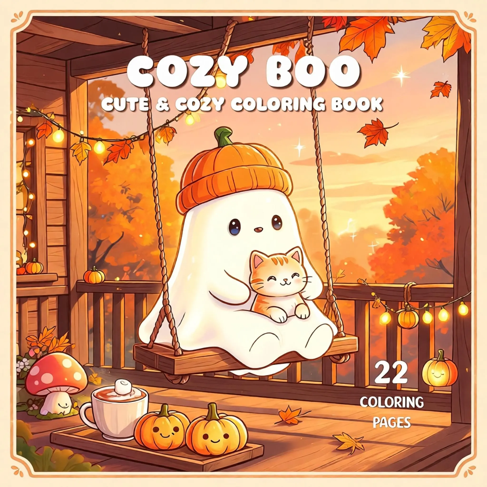 Cozy Boo Cute Ghost Cat Fall Coloring Book 22 Pages Relaxing Autumn Pumpkin Maple Leaf Coloring Pages For Adults Kids Stress Relief DIY Art Activity Book,Back-to-school and holiday gifts