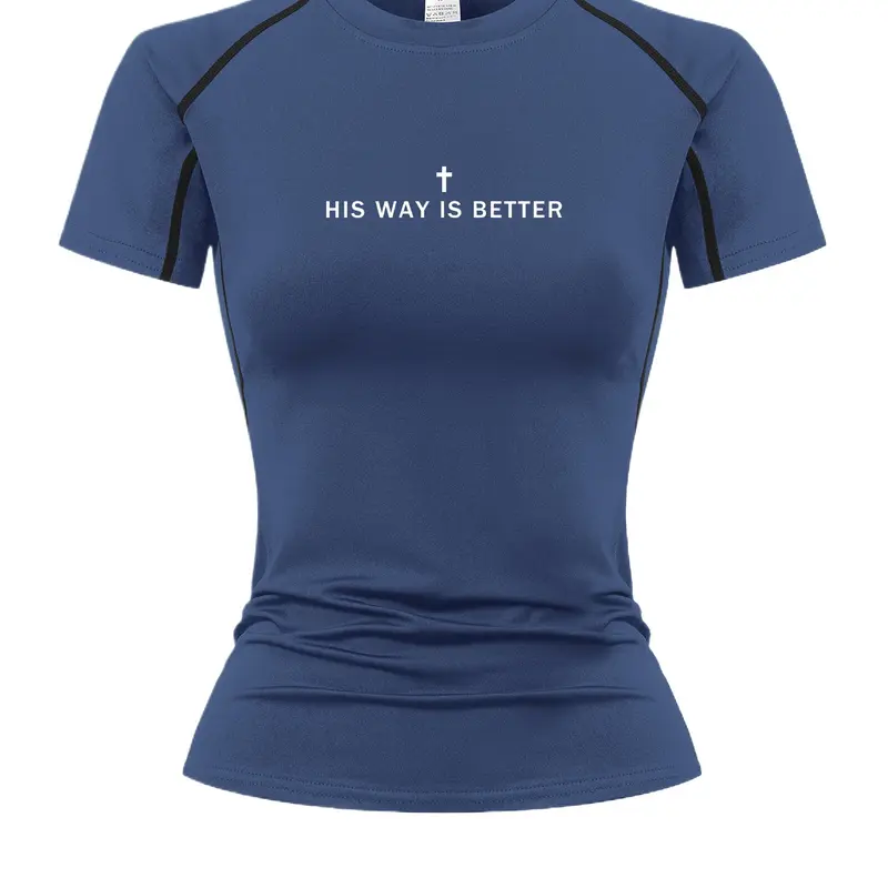 Women's Short Sleeve Sporty Top, Summer Quick-Dry Breathable Stretch Gym Wear, Workout Tee, Yoga Running Fitness Training Shirt, Casual Style, Dry Fit Shirts
