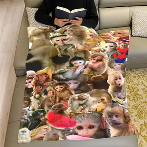 Fun Monkey Daily Patchwork Blanket, Personalized Warm Cover, Cozy and Comfortable, Perfect for Home Use, Unique Gift Idea