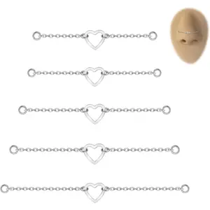 5PCS Nose Chain Surgical Steel Across Top Nose Piercing Jewelry - Double Nostril Bridge Jewelry  Women & Men, Black, Gold, Silver