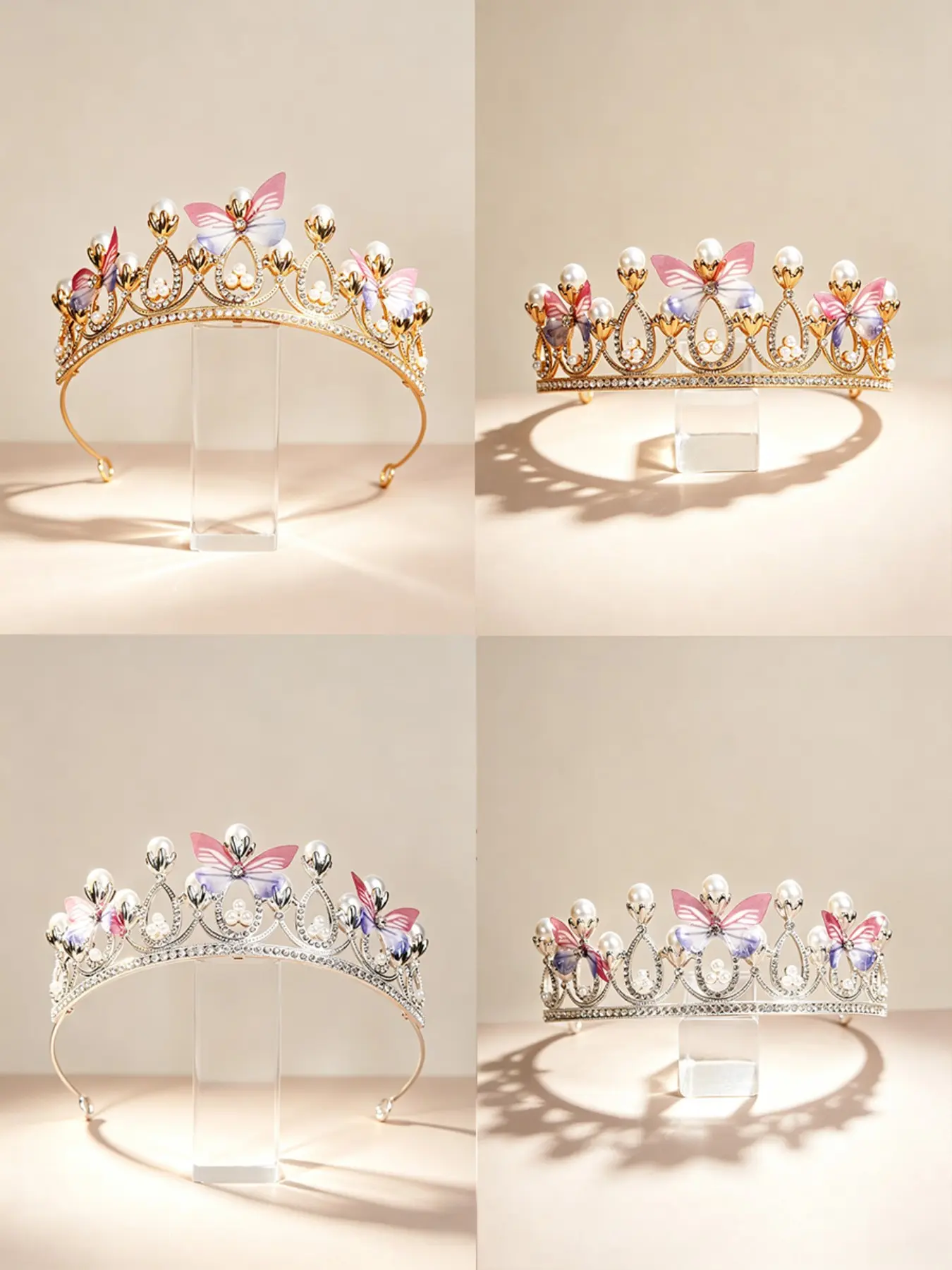 Handmade Butterfly Princess Girl Crown Headband, Imitation Pearl Hair Band, Elegant Gift for Girls' Birthday Party Dance Event