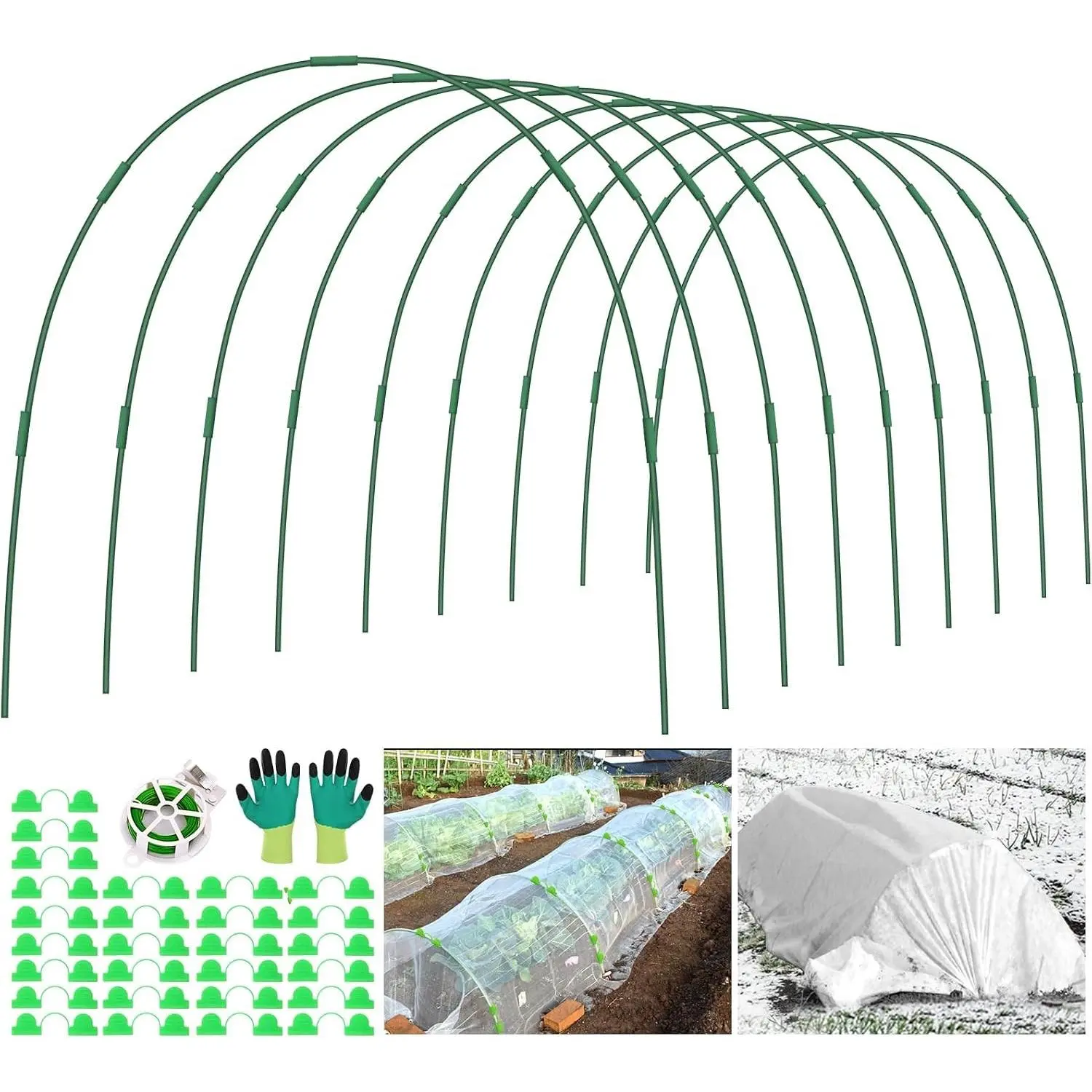 9 Sets Greenhouse Hoops for Raised Beds,45 Pcs Garden Hoops Grow Tunnel Rust-Free Fiberglass Garden Stakes Hoops, Plant Support Hoop House Kit Frame for Shade Cloth Netting Row Cover Garden Supplies